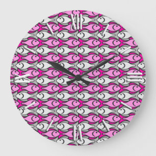 Reloj Redondo Grande Mid-Century Modern fish, pink and grey