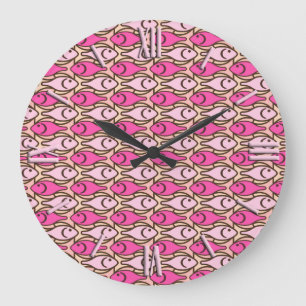 Reloj Redondo Grande Mid-Century Modern fish, shades of coral pink