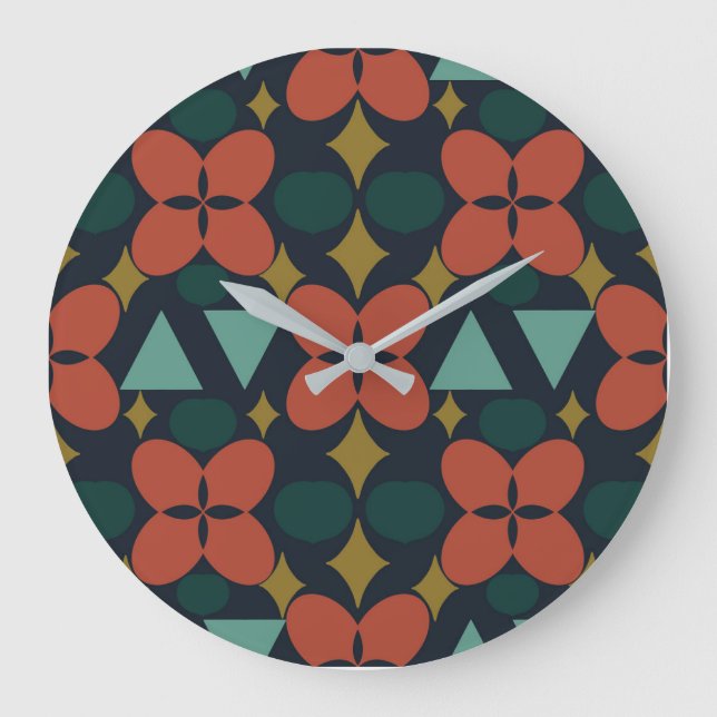 Reloj Redondo Grande Mid Century Modern Flower Diamond Blue (Anverso)