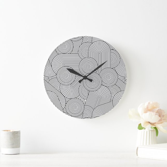 Reloj Redondo Grande Mid Century Modern Geometric Arch Black White (Hogar)
