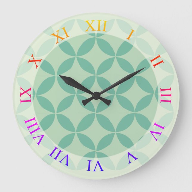 Reloj Redondo Grande Mid century modern pattern in mint green  (Anverso)