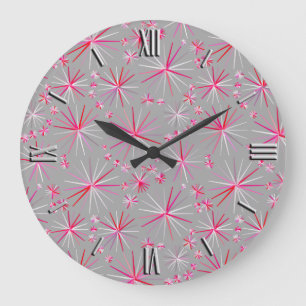 Reloj Redondo Grande Mid Century Sputnik pattern, Grey and Fuchsia