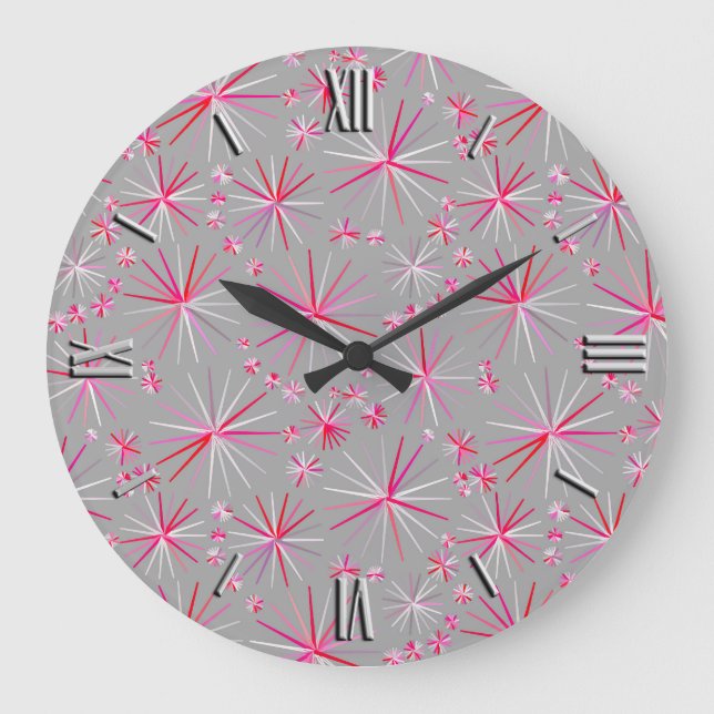 Reloj Redondo Grande Mid Century Sputnik pattern, Grey and Fuchsia (Anverso)