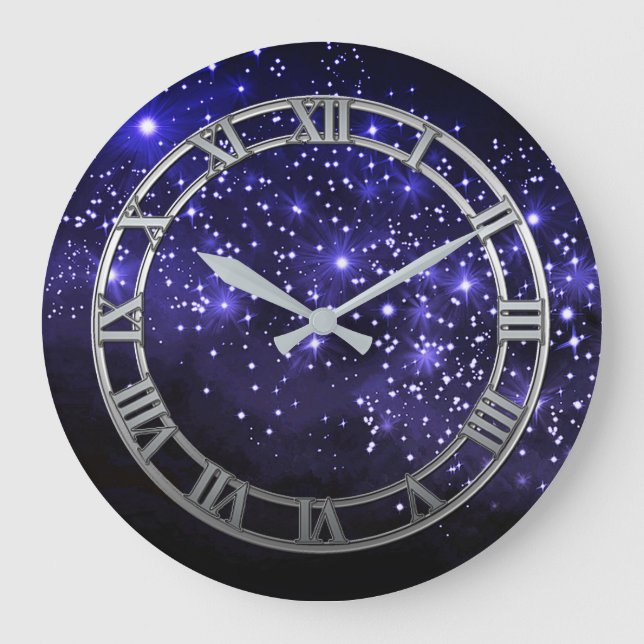 Reloj Redondo Grande Midnight Blue Twilight Round Wall Clock (Anverso)