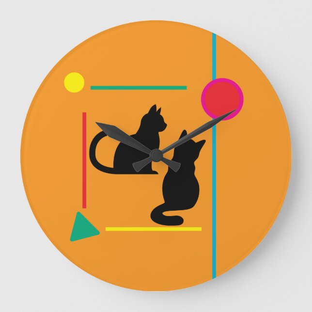 Reloj Redondo Grande Midnight Cat & Crimson Moon Abstract Wall Clock (Anverso)