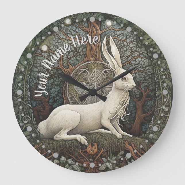 Reloj Redondo Grande Midnight Hare Nature Boho (Anverso)