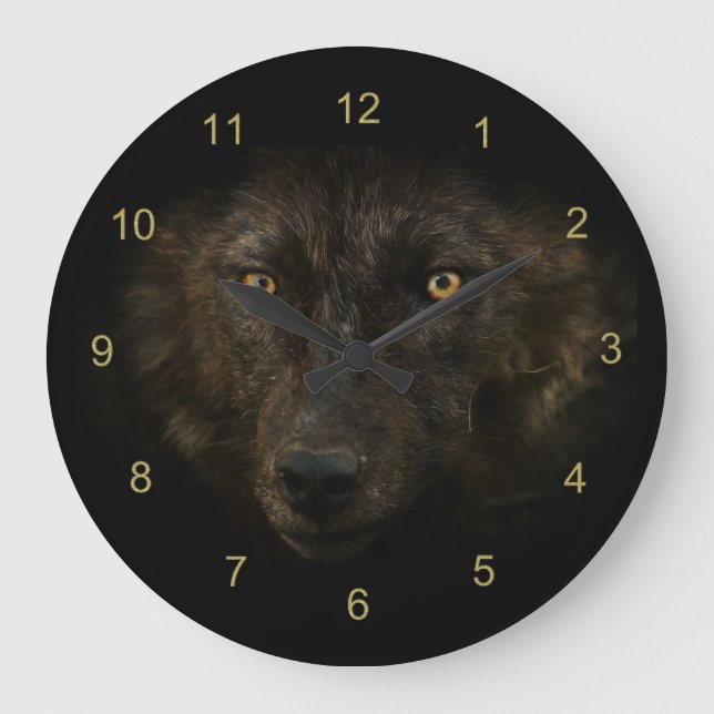 Reloj Redondo Grande Midnights Gaze - Black Wolf Wildlife (Anverso)