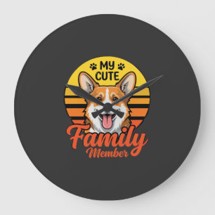 Reloj Redondo Grande Miembro de la familia Corgi adorable Amante de los