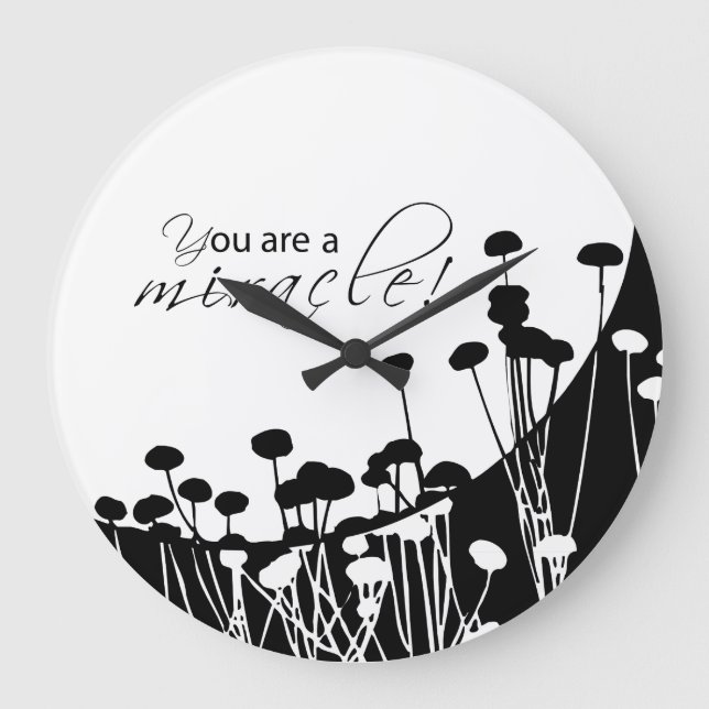 Reloj Redondo Grande Milagro de recuperación, negro y blanco (Anverso)