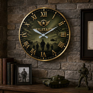 Reloj Redondo Grande Military Patriotic Army Decor Veteran Gift