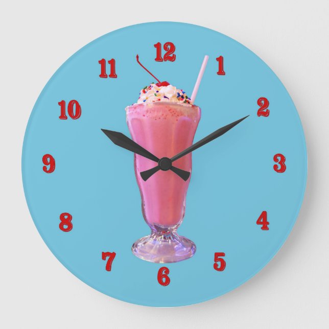 Reloj Redondo Grande Milkshake de la fresa (Anverso)
