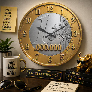Reloj Redondo Grande Million Euro Coin Wall Clock Design, Funny Wealth 