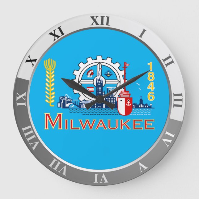Reloj Redondo Grande Milwaukee flag Large Clock (Anverso)