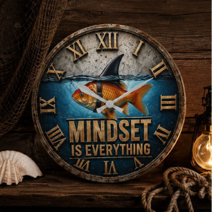 Reloj Redondo Grande Mindset Is Everything Funny Goldfish Shark Fin