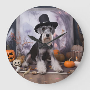 Reloj Redondo Grande Miniatura Schnauzer Calabazas Halloween Aterradora
