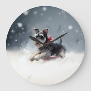 Reloj Redondo Grande Miniature Schnauzer Navidad nieve invierno