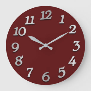 Reloj Redondo Grande Minimal Numbers Gray Silver Grey Metal 3D Maroon