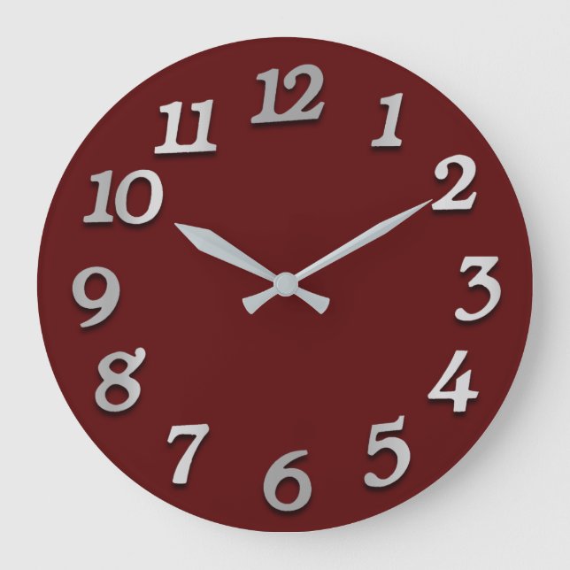 Reloj Redondo Grande Minimal Numbers Gray Silver Grey Metal 3D Maroon (Anverso)