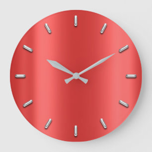 Reloj Redondo Grande Minimalismo metálico rojo rubí seda gris gris pl