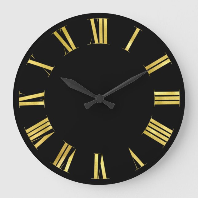 Reloj Redondo Grande Minimalismo moderno números romanos de oro negro (Anverso)