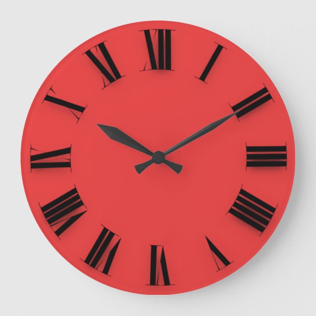 Reloj Redondo Grande Minimalismo moderno números romanos rojos negros (Anverso)