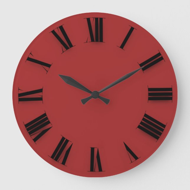 Reloj Redondo Grande Minimalismo moderno números romanos rojos negros (Anverso)