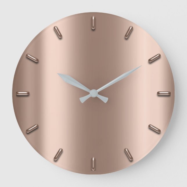 Reloj Redondo Grande Minimalismo plateado Metalizado Rosa Gold Rubor (Anverso)
