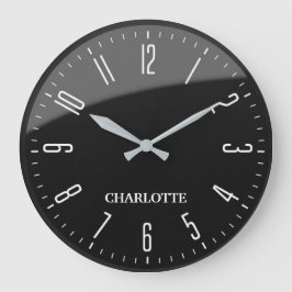 Reloj Redondo Grande Minimalist Custom Name Office Modern Black 