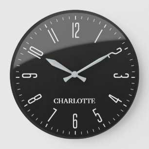 Reloj Redondo Grande Minimalist Custom Name Office Modern Black