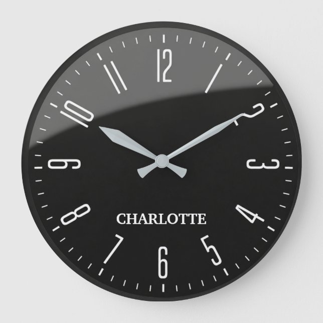 Reloj Redondo Grande Minimalist Custom Name Office Modern Black  (Anverso)