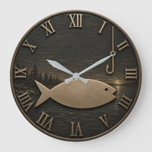Reloj Redondo Grande Minimalist Fishing Rustic Fisherman Cabin Gift