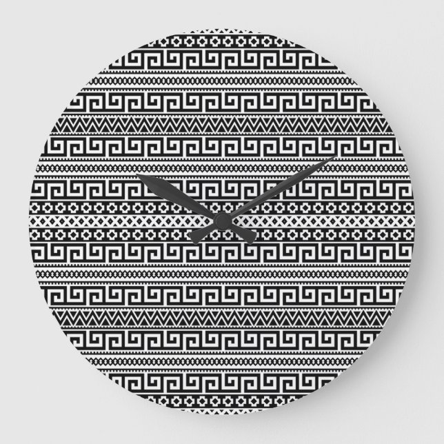 Reloj Redondo Grande Minimalist Geometric Maze Lines Black White (Anverso)