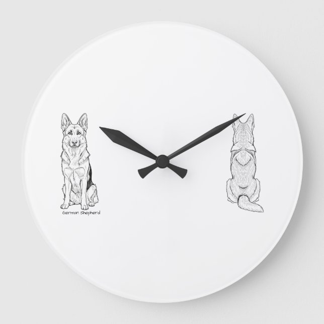Reloj Redondo Grande Minimalist German Shepherd Dog Line Art  (Anverso)