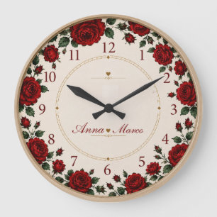 Reloj Redondo Grande Minimalist Red Rose Elegant Floral Classic Rose