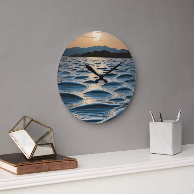 Reloj Redondo Grande Minimalist Waves at Dawn (Oficina)