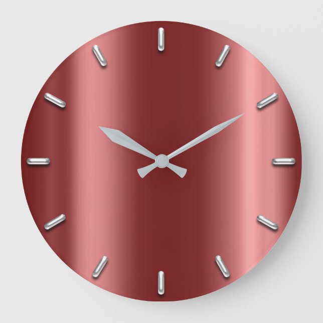 Reloj Redondo Grande Mínimo gris plateado Marrón de borgoña (Anverso)