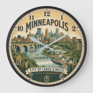 Reloj Redondo Grande Minneapolis Minnesota City of Lakes Travel Poster