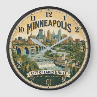 Reloj Redondo Grande Minneapolis Minnesota City of Lakes Travel Poster 