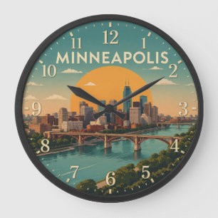 Reloj Redondo Grande Minneapolis Minnesota Skyline Mississippi River