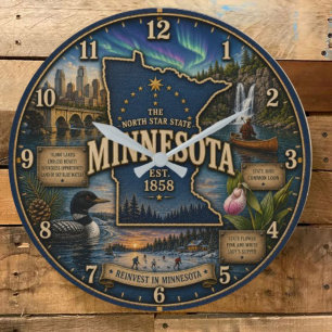 Reloj Redondo Grande Minnesota State  North Star State Lake Wilderness