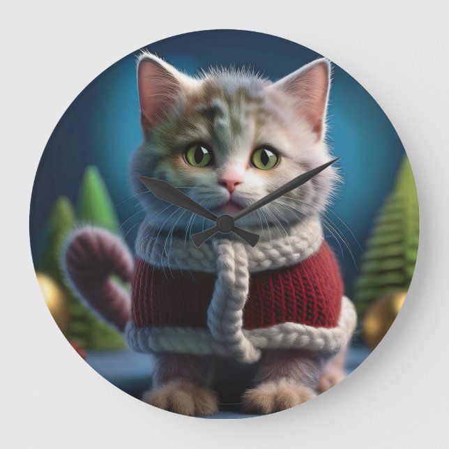 Reloj Redondo Grande Minskin Kitten En Un Equipo De Navidades (Anverso)
