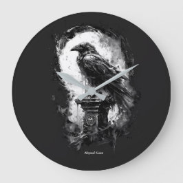 Reloj Redondo Grande Mirada Abisal Cráneo de Cuervo de Metal Pesado