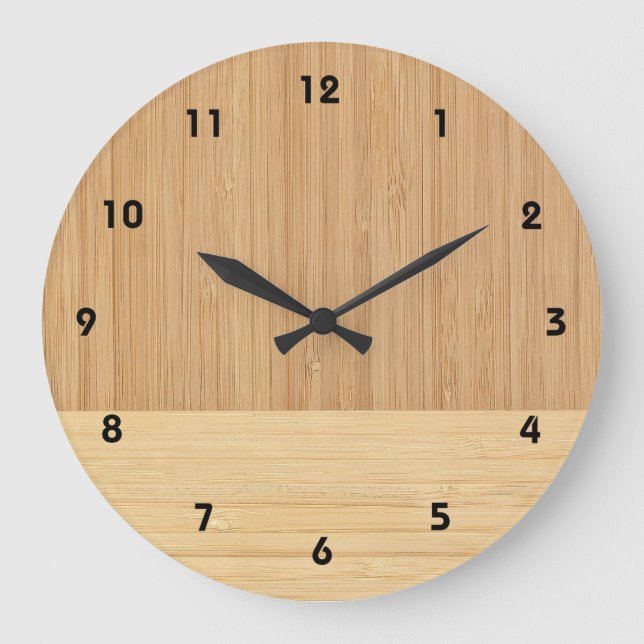 Reloj Redondo Grande Mirada de madera del grano de la frontera de bambú (Anverso)