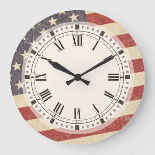 Reloj Redondo Grande Mirada del Grunge de la bandera americana del