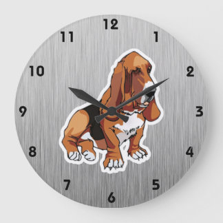 Reloj Redondo Grande Mirada metalizado; Basset Hound