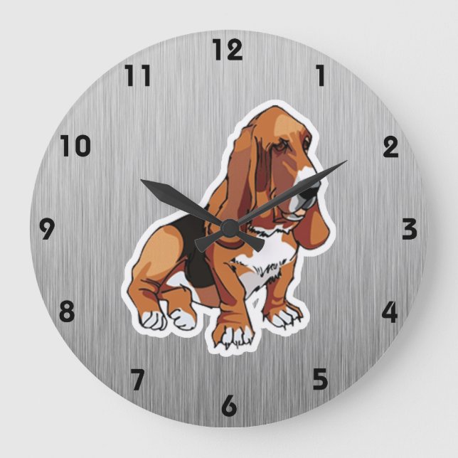 Reloj Redondo Grande Mirada metalizado; Basset Hound (Anverso)
