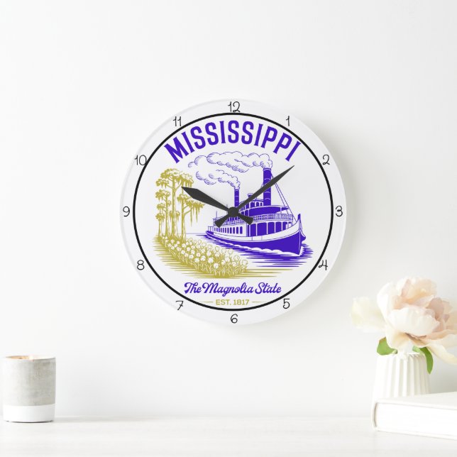Reloj Redondo Grande Mississippi Magnolia State Riverboat (Hogar)