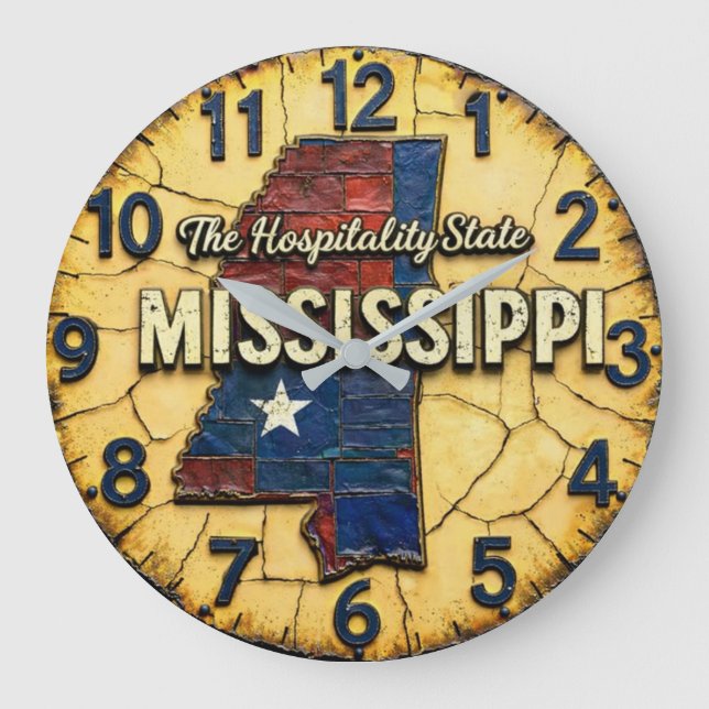 Reloj Redondo Grande Mississippi map state The Hospitality Rustic  (Anverso)