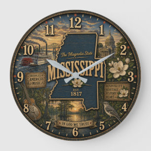 Reloj Redondo Grande Mississippi State  Southern Heritage Rustic Home 