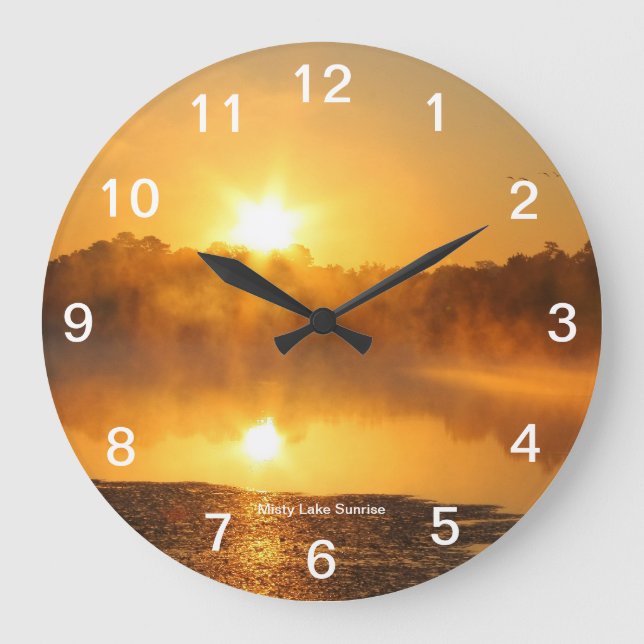 Reloj Redondo Grande Misty Lake Sunrise Wall Clock (Anverso)